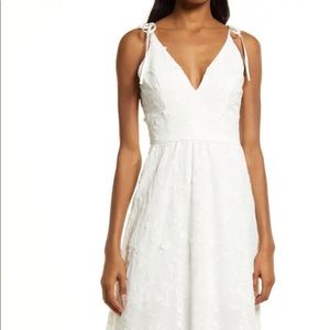 White Sunny Floral Appliqué Fit & Flare Midi Dress